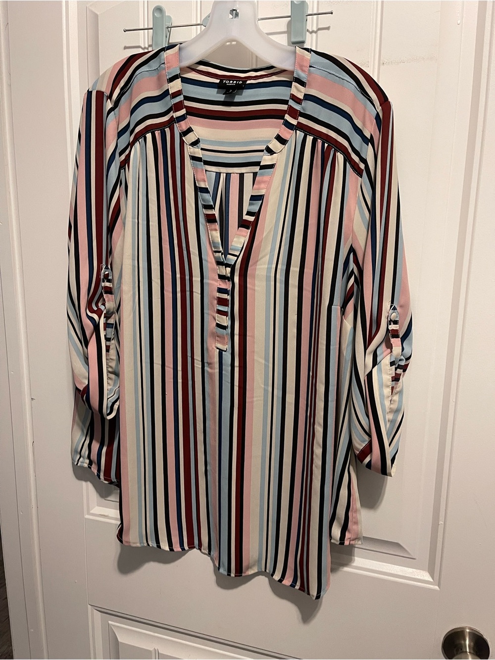 Torrid Harper Women's Striped V-Neck Blouse in Multi-Color plus 2x